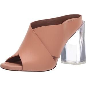 BCBGMAXAZRIA Ilia BLOCK HEEL SANDAL Nude Leather & Clear Heel